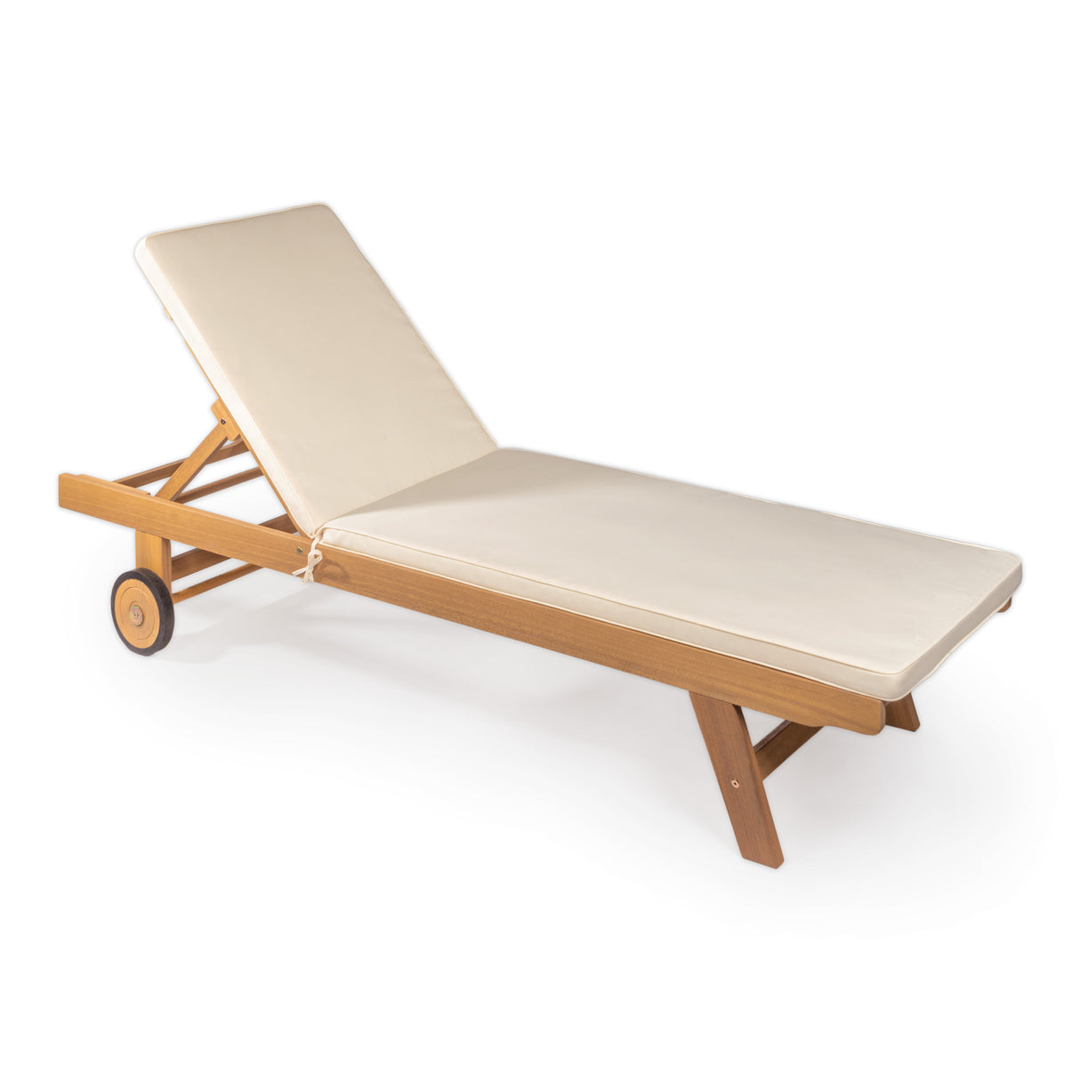 Mallorca modern classic adjustable acacia wood chaise outdoor lounge chair with cushion & wheels