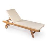 Mallorca modern classic adjustable acacia wood chaise outdoor lounge chair with cushion & wheels
