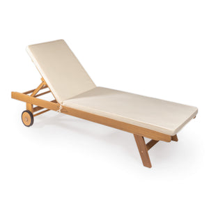 Mallorca modern classic adjustable acacia wood chaise outdoor lounge chair with cushion & wheels
