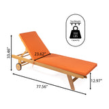 Mallorca modern classic adjustable acacia wood chaise outdoor lounge chair with cushion & wheels