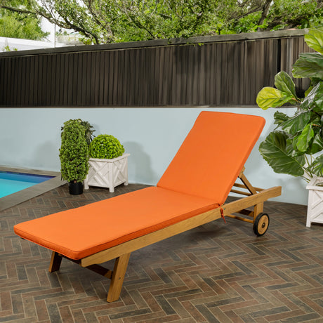 Mallorca modern classic adjustable acacia wood chaise outdoor lounge chair with cushion & wheels