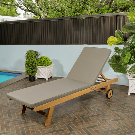 Mallorca modern classic adjustable acacia wood chaise outdoor lounge chair with cushion & wheels