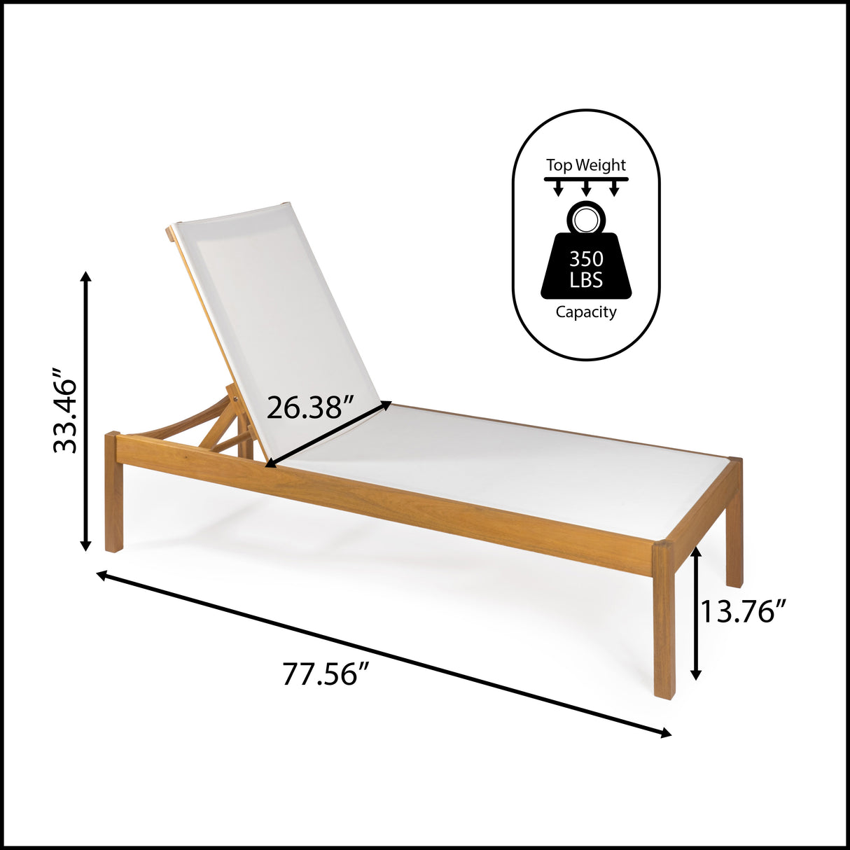 Lagunan modern minimalist adjustable acacia wood chaise outdoor lounge chair