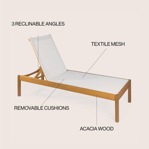 Lagunan modern minimalist adjustable acacia wood chaise outdoor lounge chair