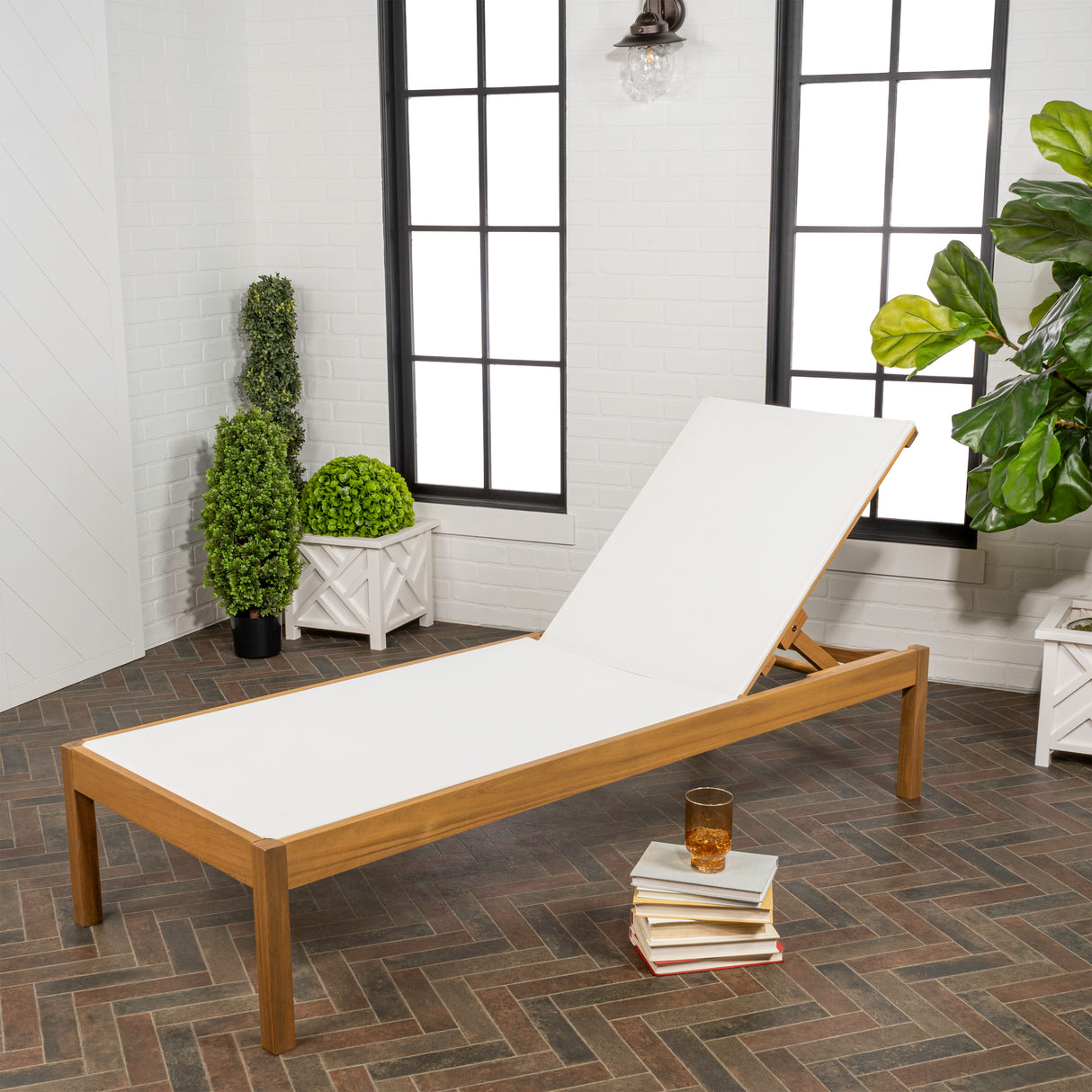 Lagunan modern minimalist adjustable acacia wood chaise outdoor lounge chair