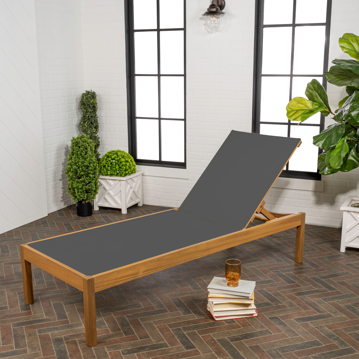 Lagunan modern minimalist adjustable acacia wood chaise outdoor lounge chair