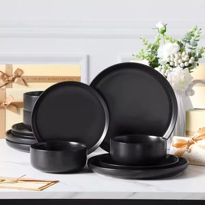 Luna Matte Black 12 Piece Dinnerware Set