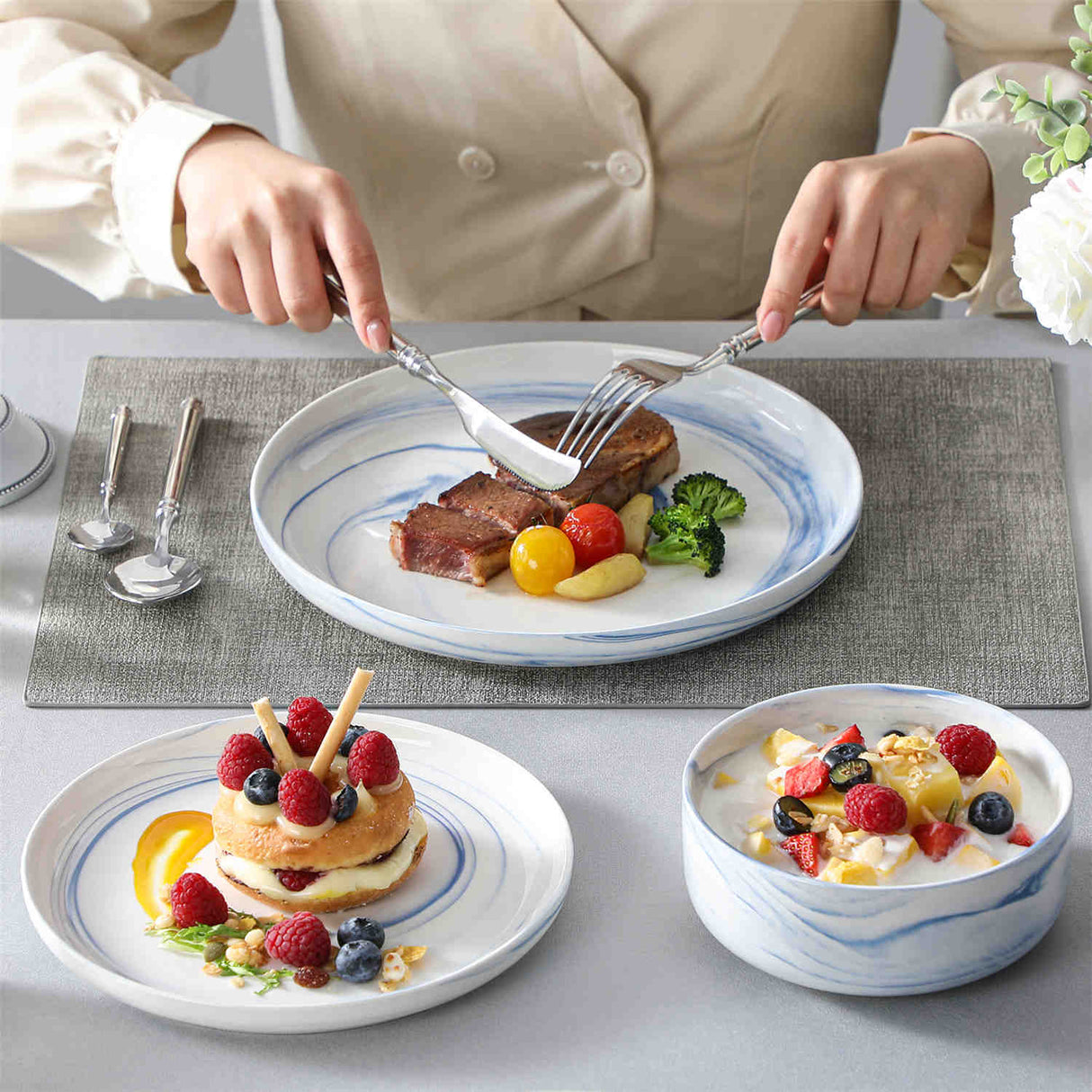 Luna Marble Pink 12 Piece Dinnerware Set