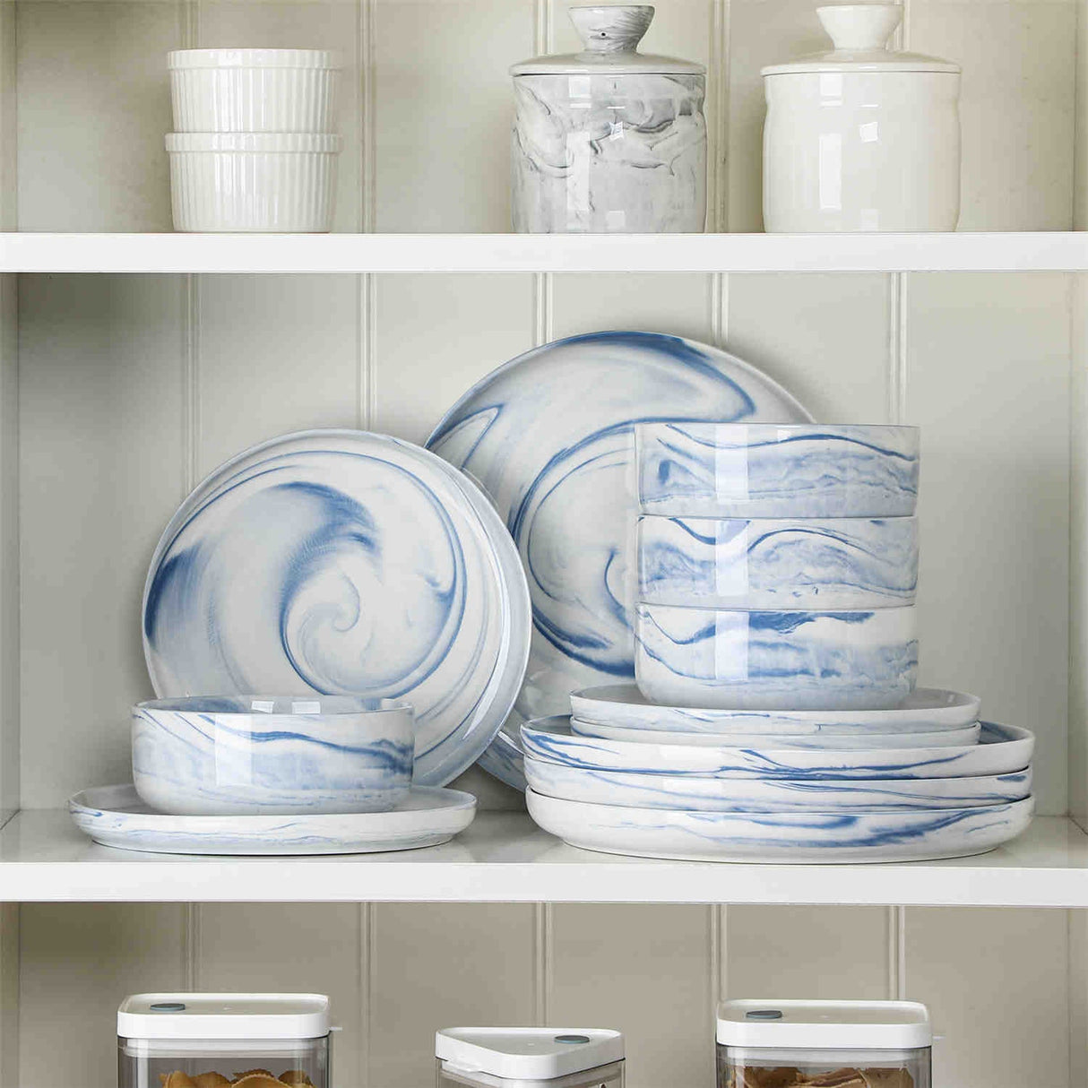Luna Marble Blue 12 Piece Dinnerware Set