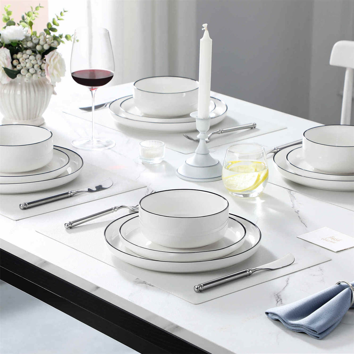 Luna Marble Blue 12 Piece Dinnerware Set
