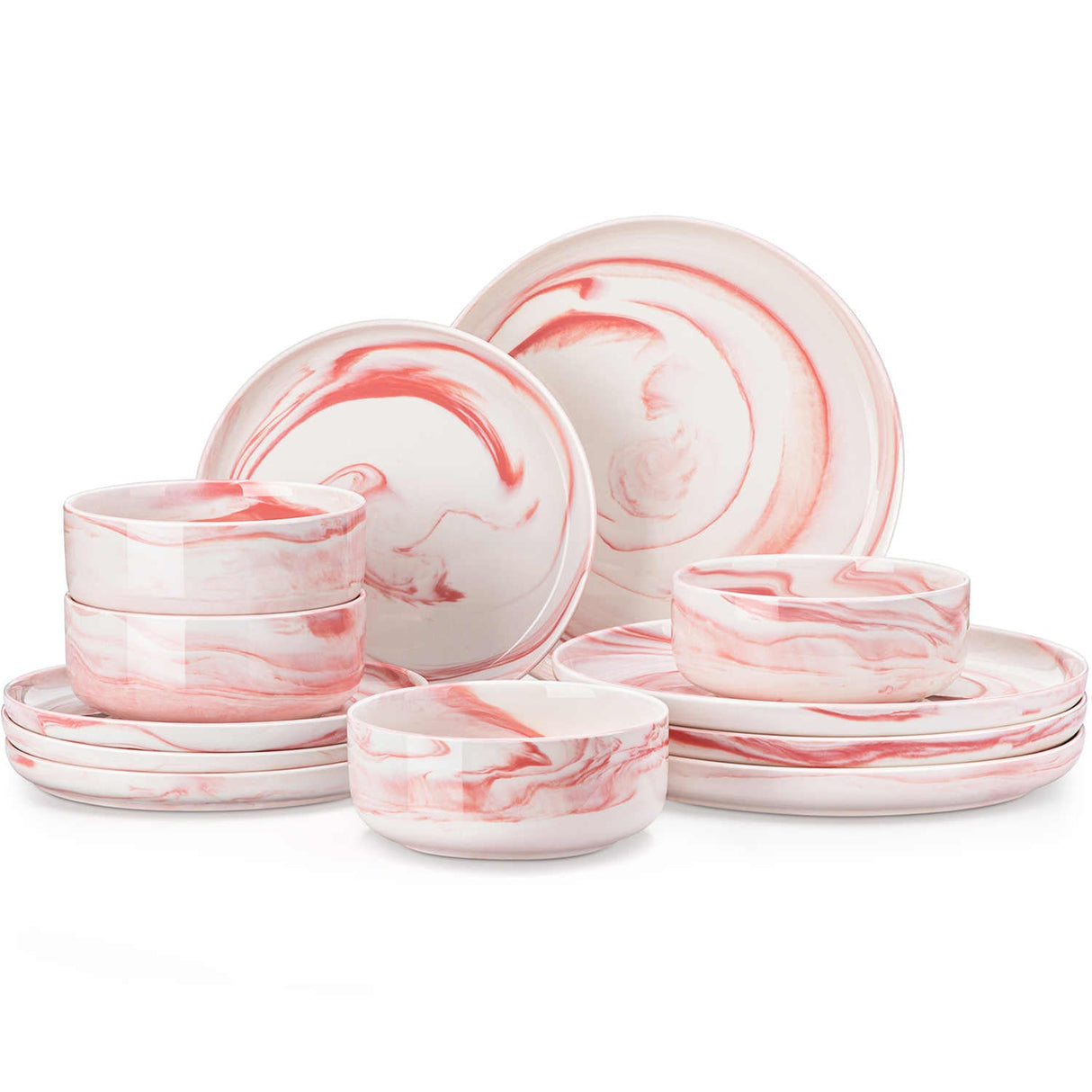 Luna Marble Pink 12 Piece Dinnerware Set
