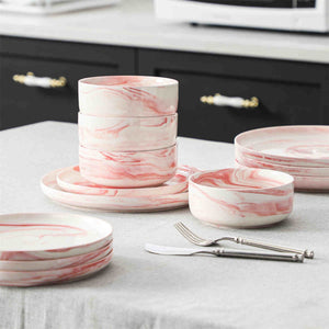 Luna Marble Pink 12 Piece Dinnerware Set