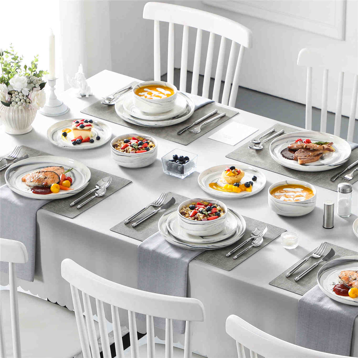 Luna Marble Blue 18 Piece Dinnerware Set