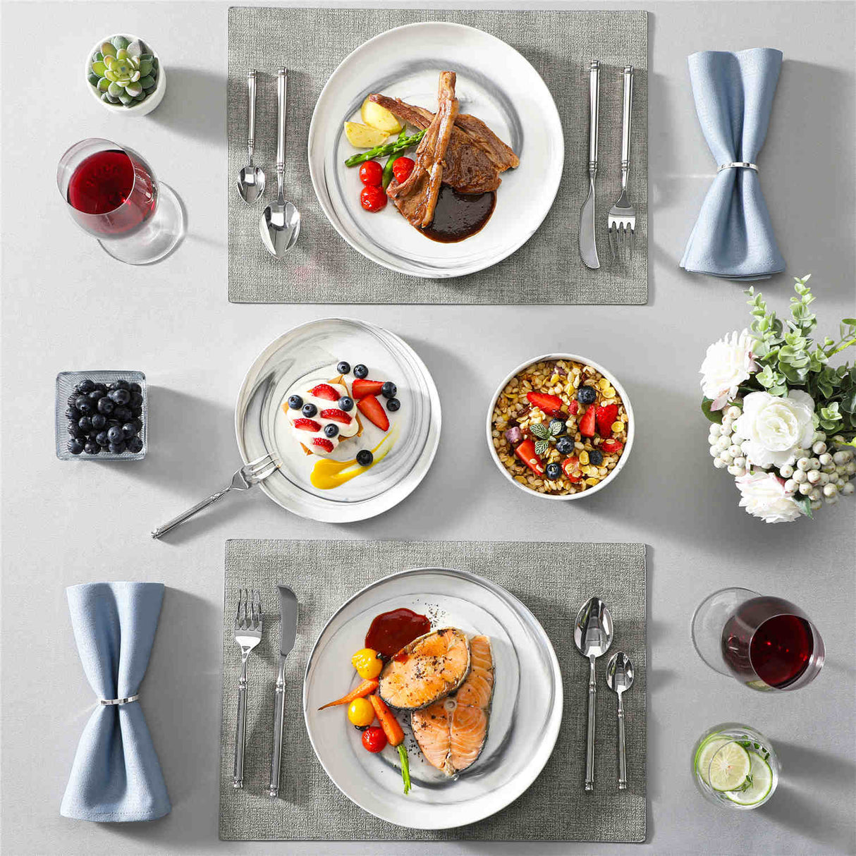 Luna Marble Blue 18 Piece Dinnerware Set
