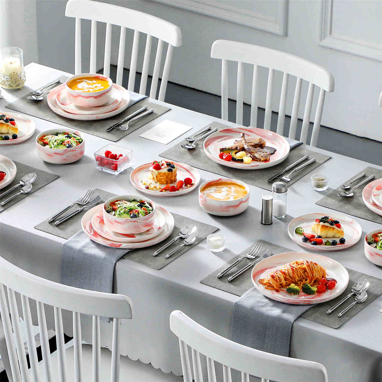 Luna Marble Pink 18 Piece Dinnerware Set