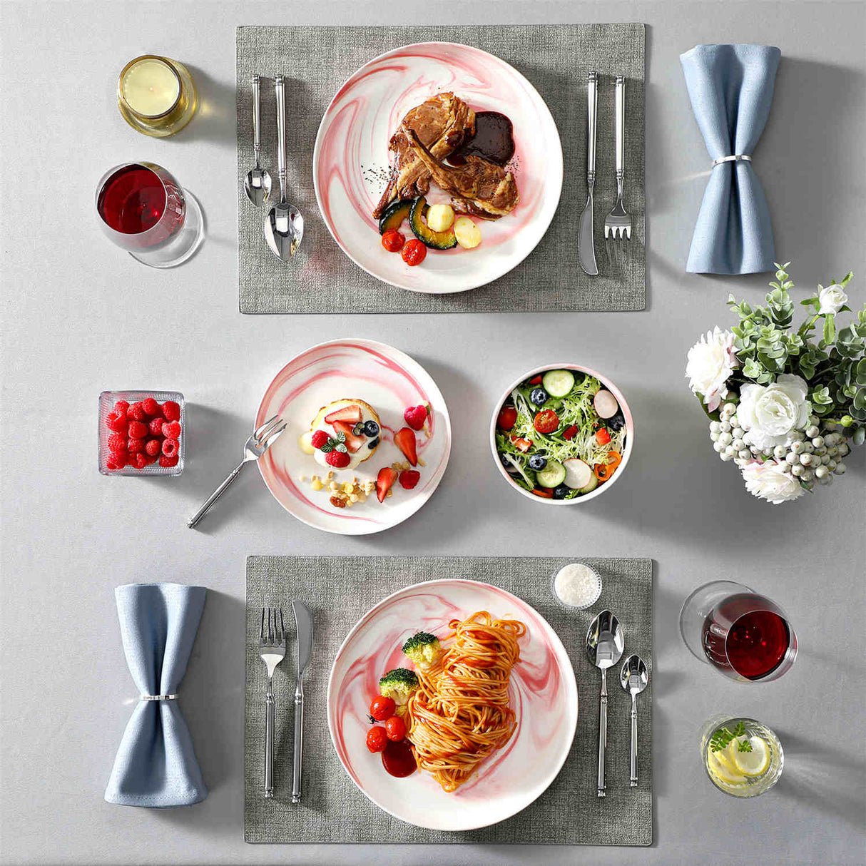 Luna Marble Pink 18 Piece Dinnerware Set