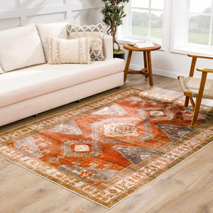 Kullar Orange Washable Area Rug