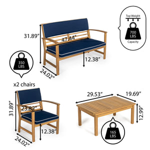Barclay 4-Piece Modern Coastal Acacia Wood Conversation Outdoor Patio Set with Cushions