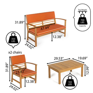 Barclay 4-Piece Modern Coastal Acacia Wood Conversation Outdoor Patio Set with Cushions