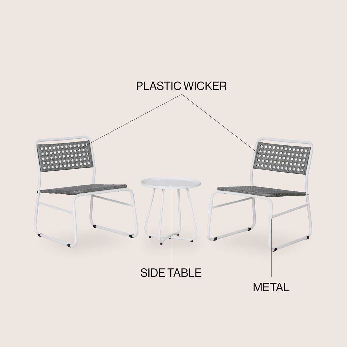 Freja 3-Piece Mid-Century Modern Faux Rattan Conversation Outdoor Patio Set