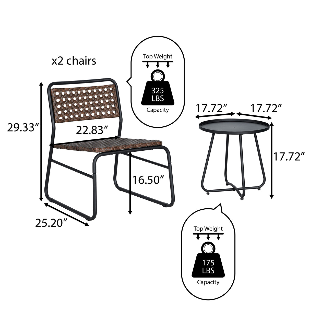 Freja 3-Piece Mid-Century Modern Faux Rattan Conversation Outdoor Patio Set