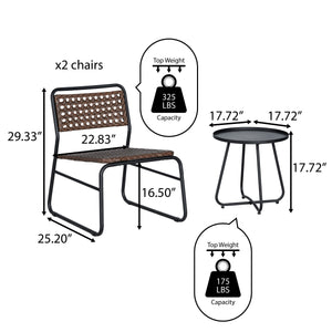 Freja 3-Piece Mid-Century Modern Faux Rattan Conversation Outdoor Patio Set