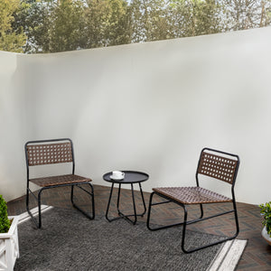 Freja 3-Piece Mid-Century Modern Faux Rattan Conversation Outdoor Patio Set