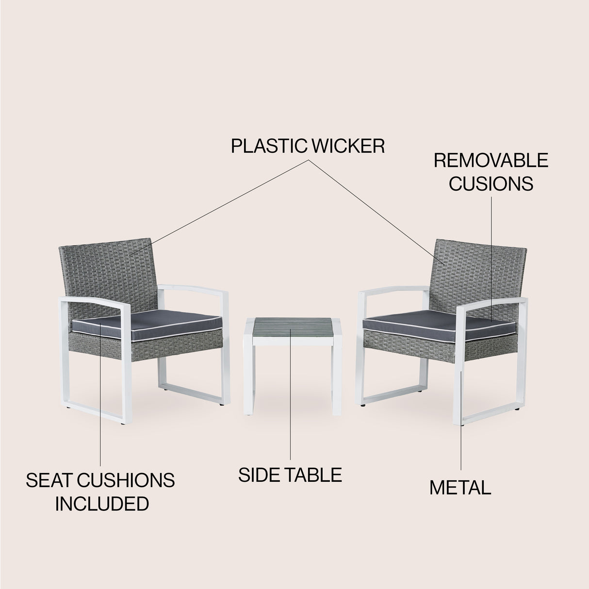 Selby 3-piece modern coastal faux wicker conversation outdoor patio set