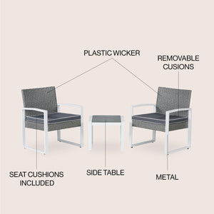 Selby 3-piece modern coastal faux wicker conversation outdoor patio set