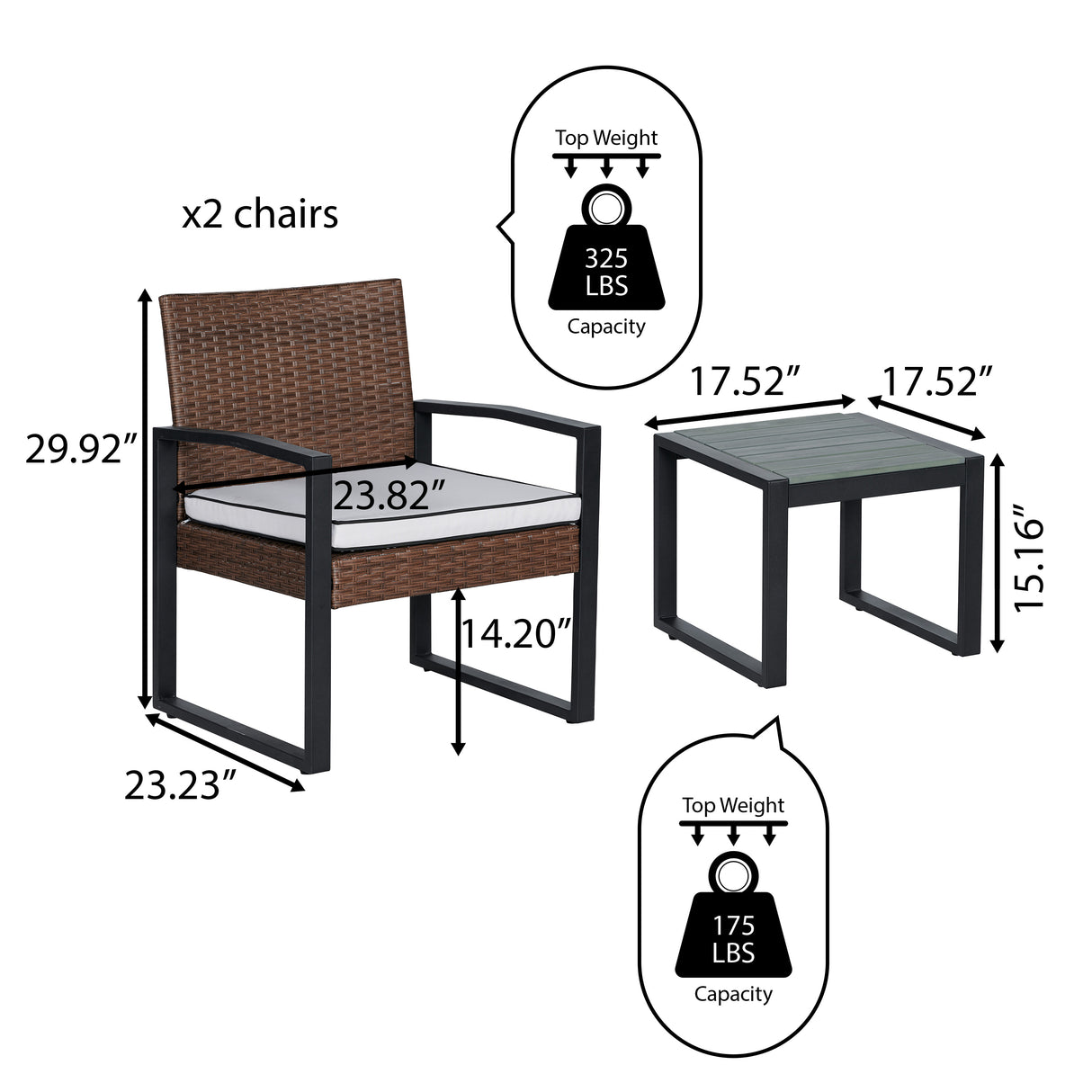 Selby 3-piece modern coastal faux wicker conversation outdoor patio set