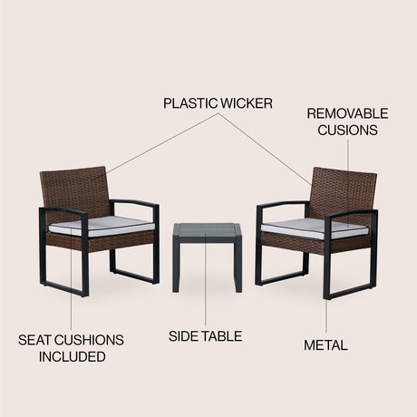 Selby 3-piece modern coastal faux wicker conversation outdoor patio set