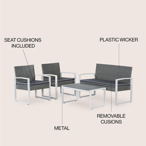 Elina 4-Piece Modern Coastal Faux Wicker Conversation Outdoor Patio Set