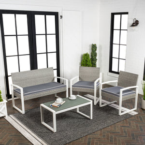 Elina 4-Piece Modern Coastal Faux Wicker Conversation Outdoor Patio Set