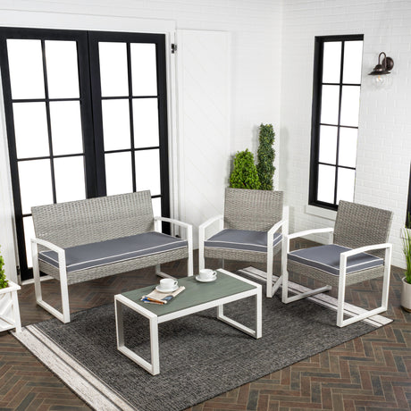 Elina 4-Piece Modern Coastal Faux Wicker Conversation Outdoor Patio Set