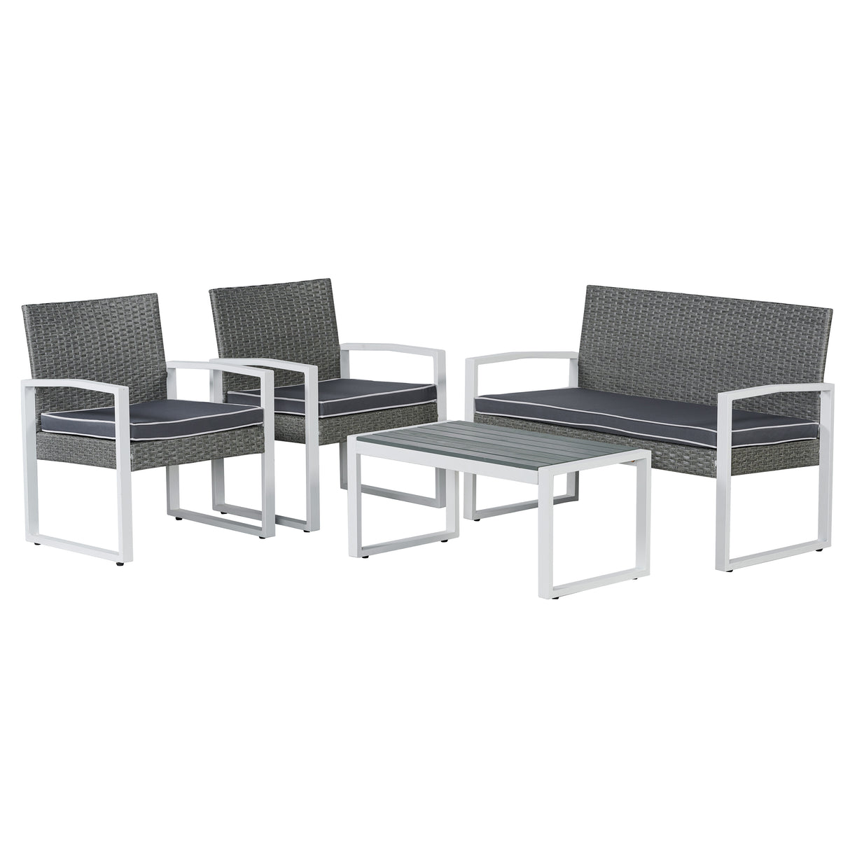 Elina 4-Piece Modern Coastal Faux Wicker Conversation Outdoor Patio Set