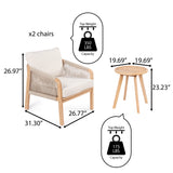 Aveiro 3-Piece Modern Bohemian Roped Acacia Wood Conversation Outdoor Patio Set with Cushions