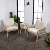 Aveiro 3-Piece Modern Bohemian Roped Acacia Wood Conversation Outdoor Patio Set with Cushions