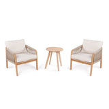 Aveiro 3-Piece Modern Bohemian Roped Acacia Wood Conversation Outdoor Patio Set with Cushions