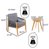 Aveiro 3-Piece Modern Bohemian Roped Acacia Wood Conversation Outdoor Patio Set with Cushions