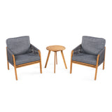 Aveiro 3-Piece Modern Bohemian Roped Acacia Wood Conversation Outdoor Patio Set with Cushions