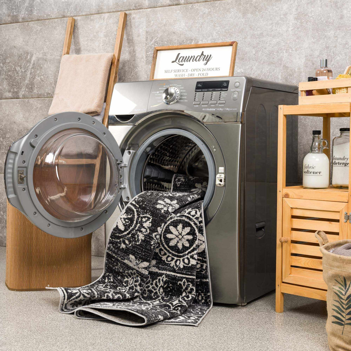 Kahraman Black & White Washable Rug