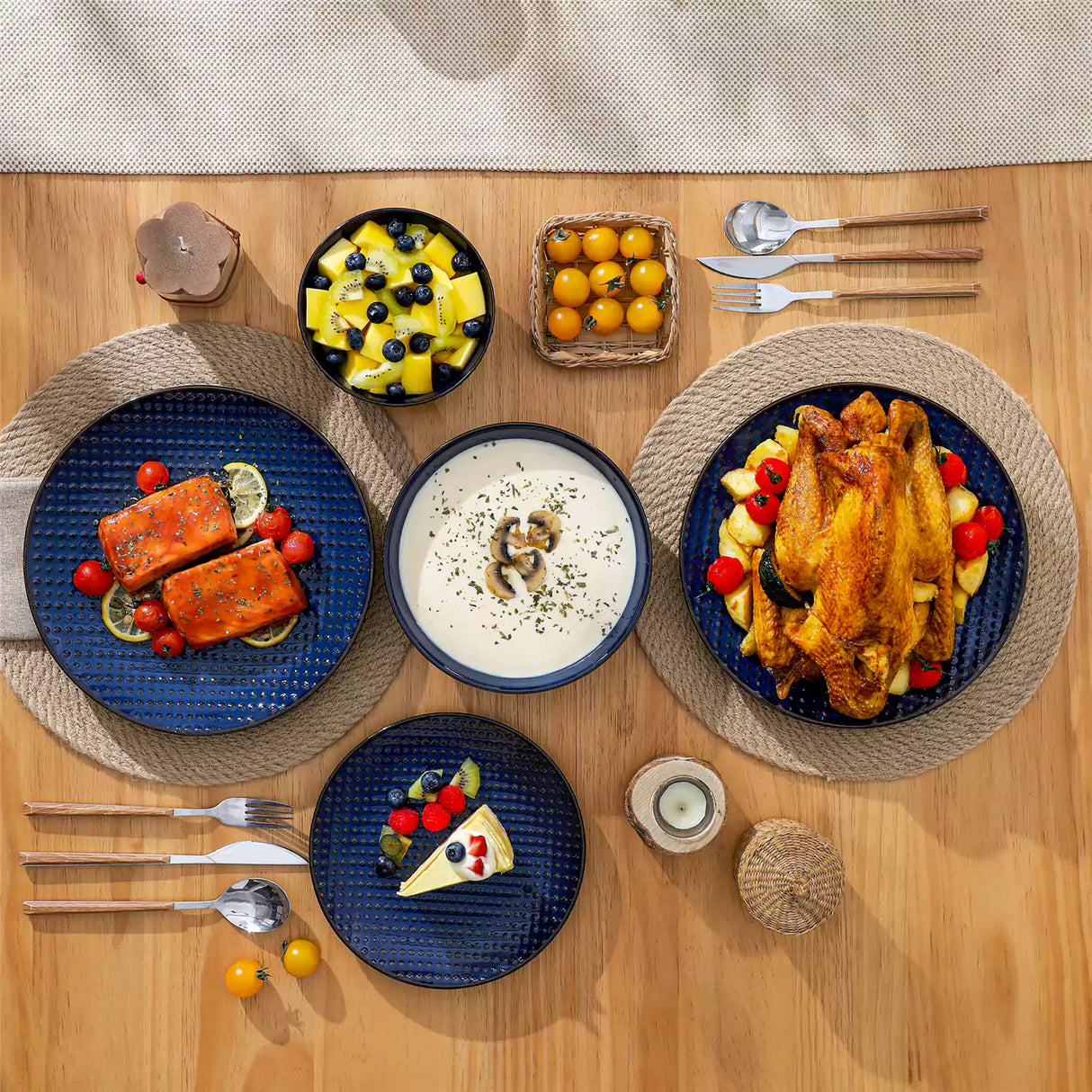 Lydia 16 Piece Starry Blue Dinnerware Set