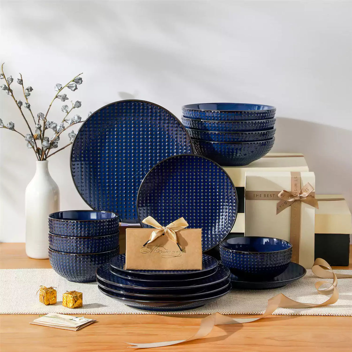 Lydia 16 Piece Starry Blue Dinnerware Set