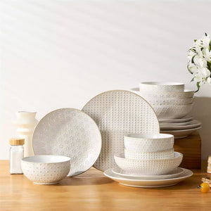 Lydia 16 Piece Antique White Dinnerware Set