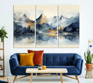 Lake Abstract Mountain Wall Art Canvas Print