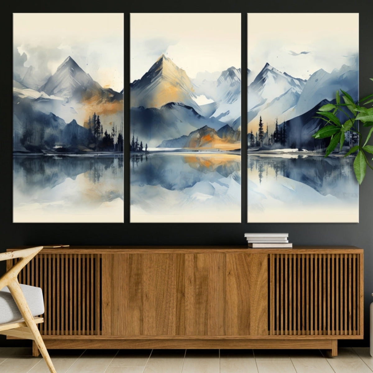 Lake Abstract Mountain Wall Art Canvas Print