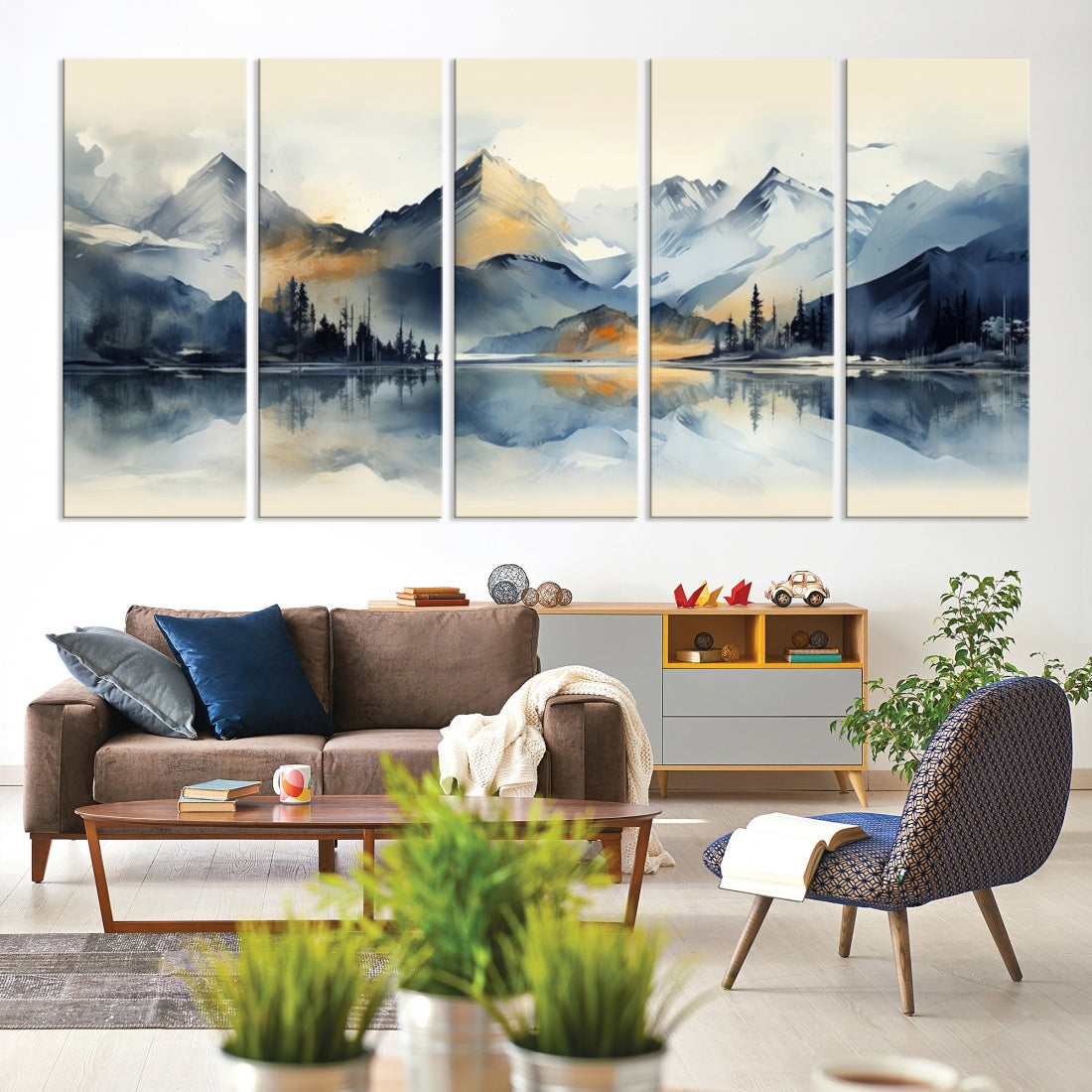Lake Abstract Mountain Wall Art Canvas Print
