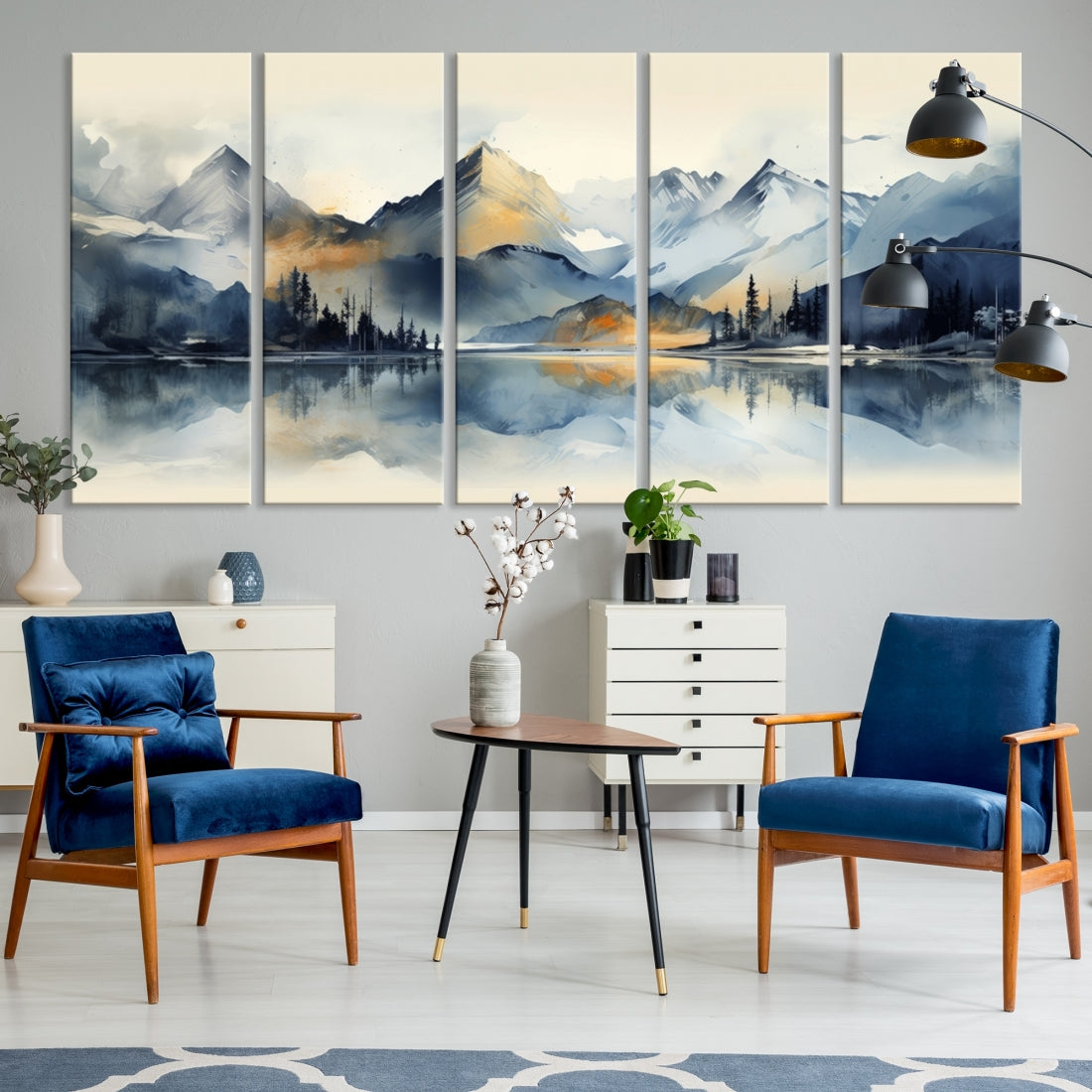 Lake Abstract Mountain Wall Art Canvas Print