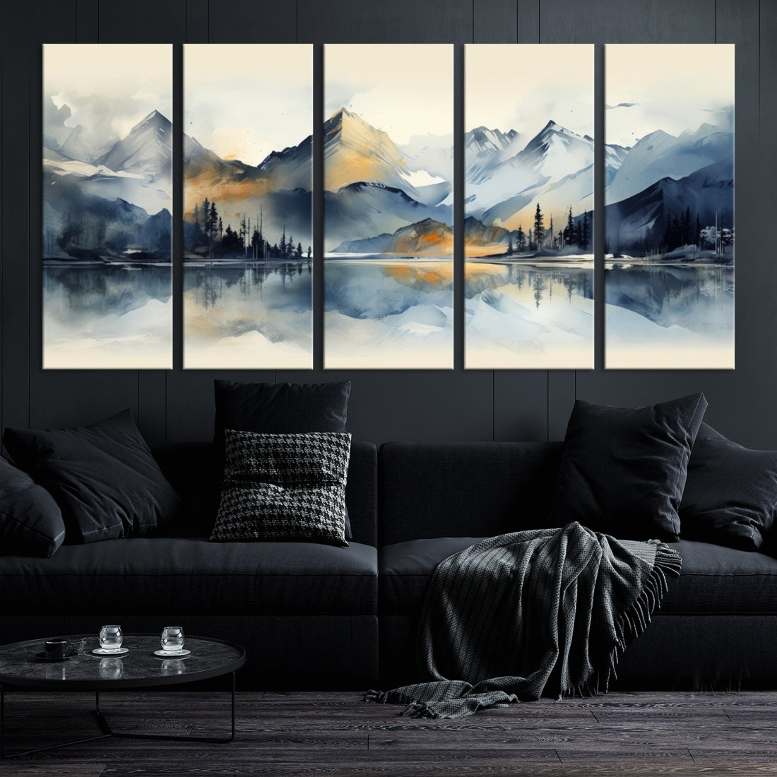 Lake Abstract Mountain Wall Art Canvas Print