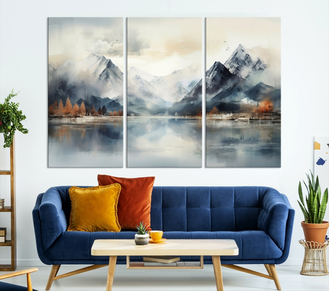 Lake Mountain Abstract Wall Art, Framed Lake Mountain Modern